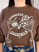 Cropped tee Cowgirls Cocktails - Marrom