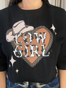 Cropped tee Cowgirl - Preto