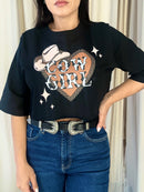 Cropped tee Cowgirl - Preto