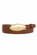 Cinto Couro Fivela Oval Dourada