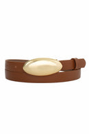 Cinto Couro Fivela Oval Dourada